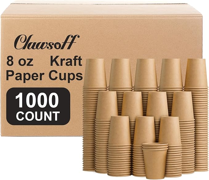 Clawsoff 1000 Pack 8 oz Paper Cups Brown Kraft Disposable Paper Coffee Cups | by BuyNow