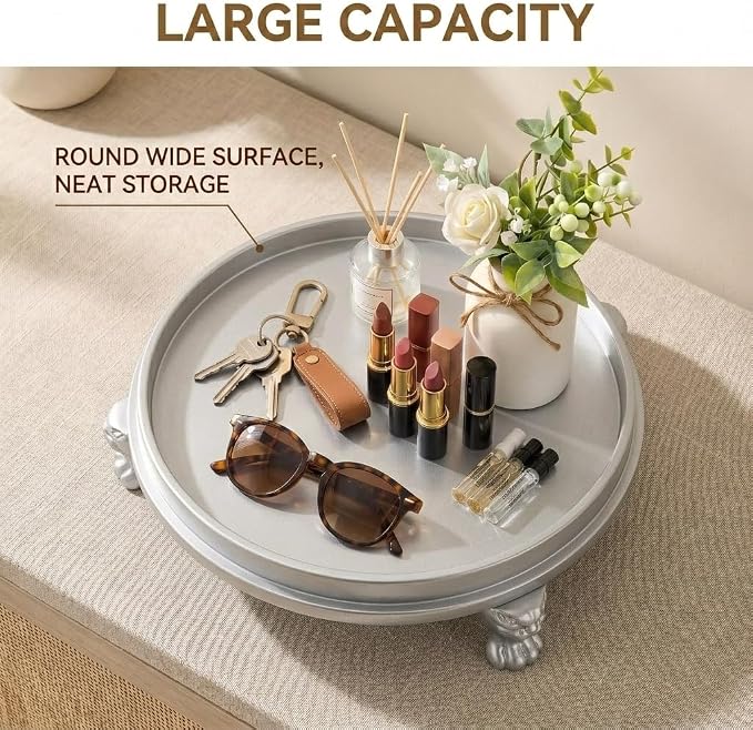 Matte Silver Decorative Tray, 11.8 Inch Round Tray - Image 6