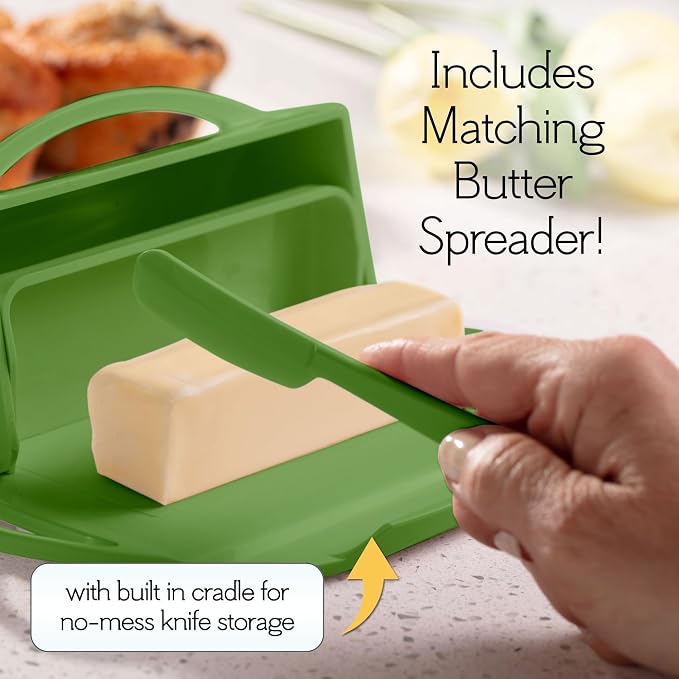 Flip Top Butter Dish with Attached Lid & Matching Knife - Image 3
