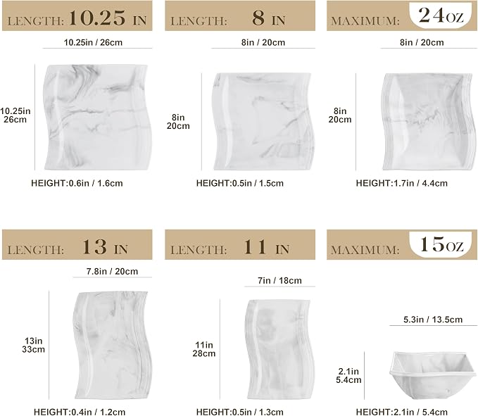 MALACASA 26-Piece Marble Grey Square Dinnerware Sets, Flora Porcelain Dinner Set - Image 2