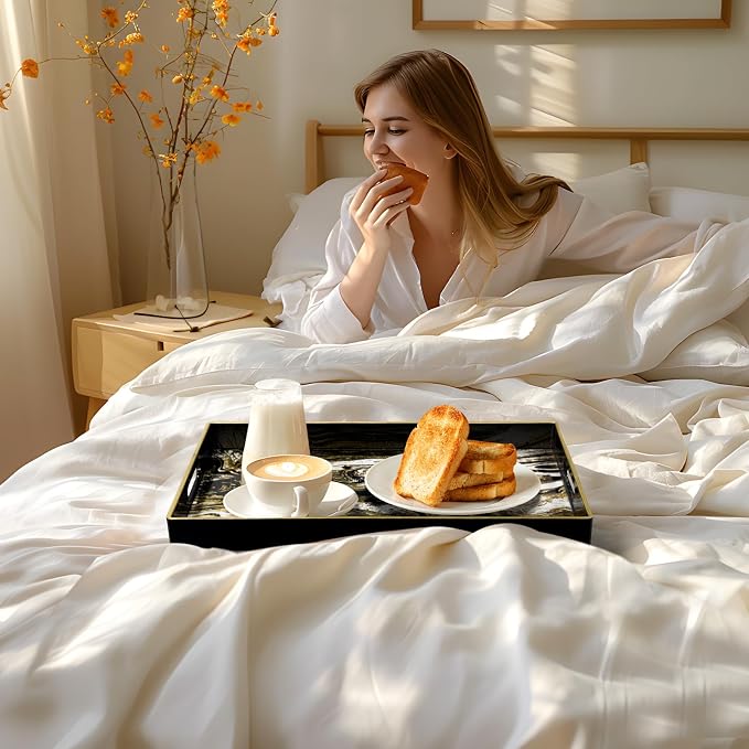 Plastic Serving Tray with Handles, Rectangle Black Decorative Tray | Coffee - Image 5