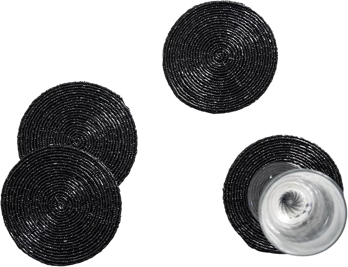 Handmade Beaded Coasters, Glass Bead Coasters in Black, Coffee Table Décor - Image 4