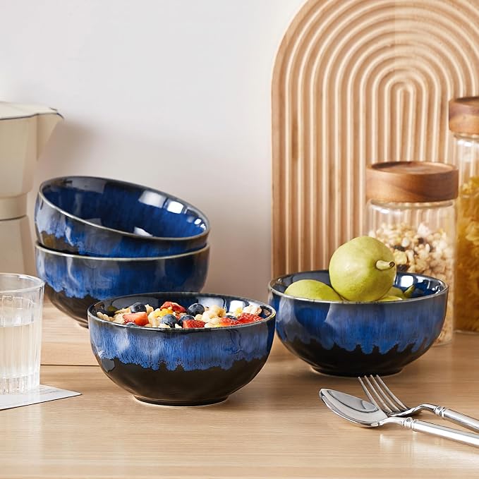 vancasso Starry 24oz Bowls for Soup, Ceramic Blue bowls Set of 4 | Deep Bowls - Image 7