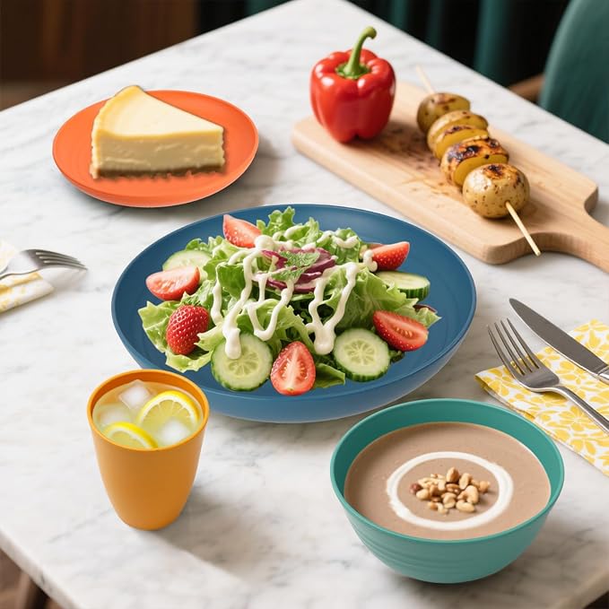 Wheat Straw Dinnerware Sets, Plates and Bowls Sets Unbreakable & Microwave Safe - Image 3