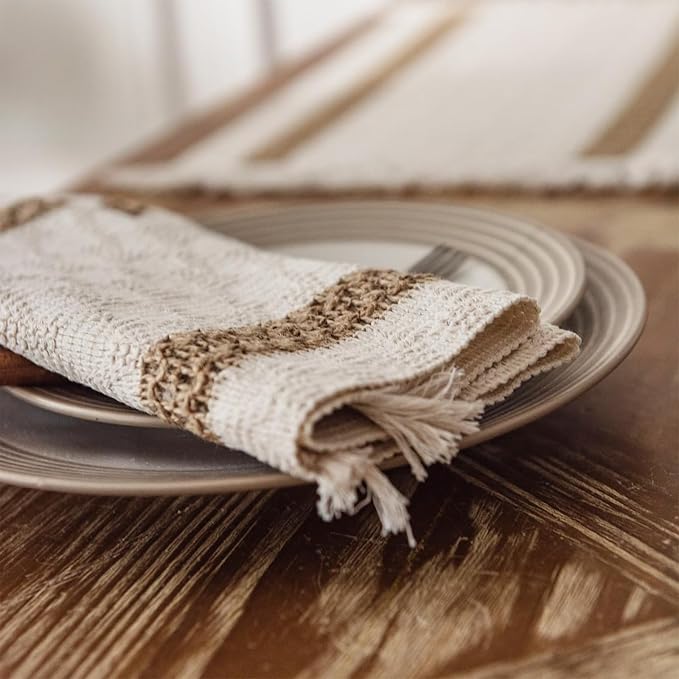 Boho Placemats Set of 12, 12x18 Inch Natural Cotton Burlap and Kitchen Woven - Image 3