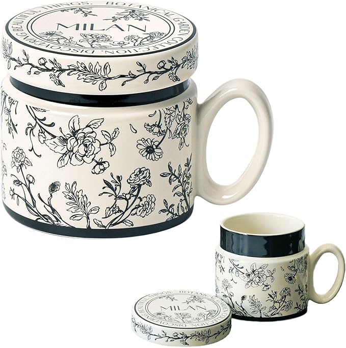 12.9oz Ceramic Coffee Mug with Lid, Flower Patterned Porcelain Mug, Ceramic Tea by HIKIWIN