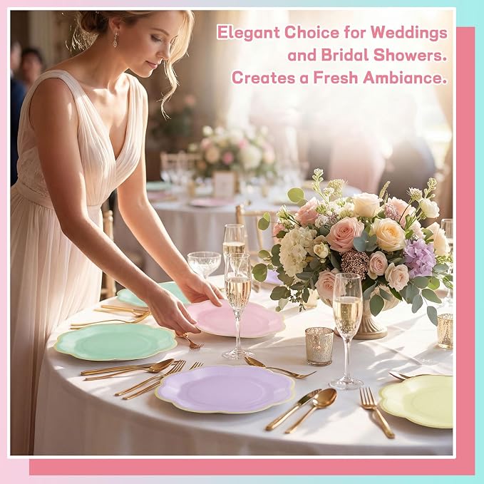 60 Pcs Pastel Paper Plates, 7 Inch Scalloped Dessert Plates - Image 5