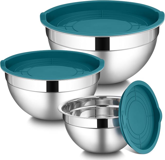 LIANYU Mixing Bowls Set with Lids, Stainless Steel Kitchen Bowls Set of 3 | by LIANYU