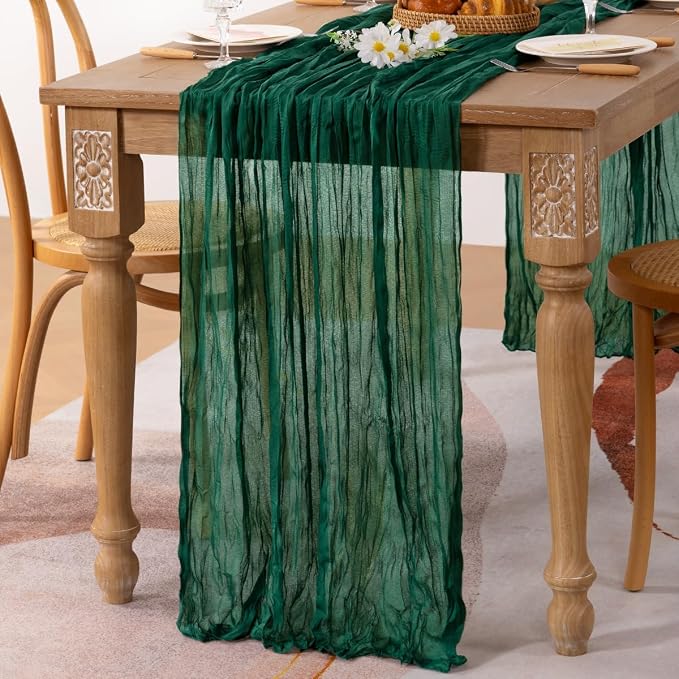 Emerald Green Cheesecloth Table Runner 10ft Boho Sheer Gauze Runner | - Image 2