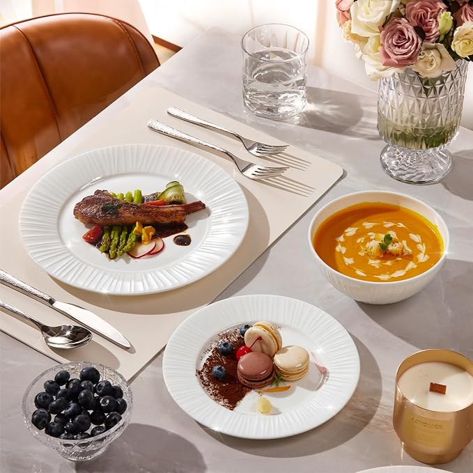 12Pc Textured White Bone China Set Service - Image 7