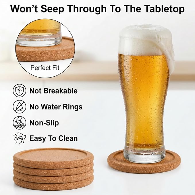 Tebery 20 Pack Round Lip Cork Coasters, 3.9 Inch Absorbent Drink Coaster - Image 3