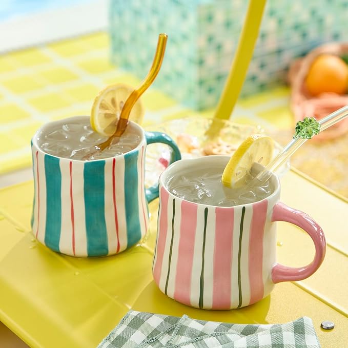 Stripe Ceramic Coffee Mugs, 12oz Vibrant Striped Red and Green Alternating - Image 8
