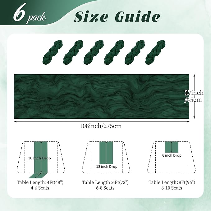 6 Pack Emerald Green Cheesecloth Table Runner 17x108 Inch Semi Sheer Boho Gauze - Image 2