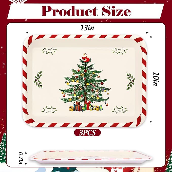 Whaline 3 Pcs Christmas Serving Trays Xmas Tree Plastic Serving Platters Dishes - Image 2