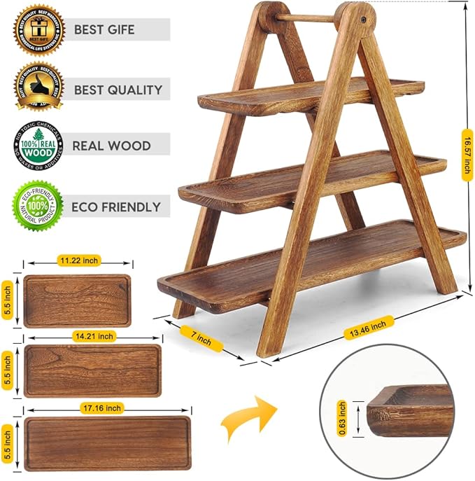 Manspdier Extra Large Wood 3 Tier Serving Tray Three Tiered Cupcake Stand - Image 4