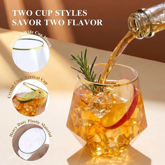 BESTSTAR 24 Pack Gold Rim Plastic Wine Glasses Set, BPA-Free Shatterproof | 12 - Image 6