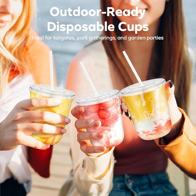 25 Pack 12 oz Clear Cups with Lids and Straws, Plastic Coffee Drink Cups | - Image 6