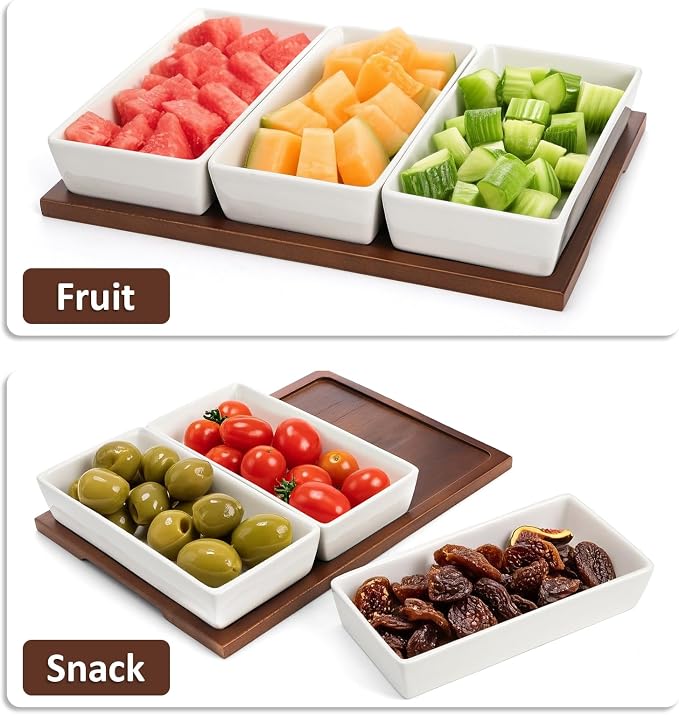 Elsjoy 3-Section Serving Tray, Wood Divided Serving Dish - Image 5