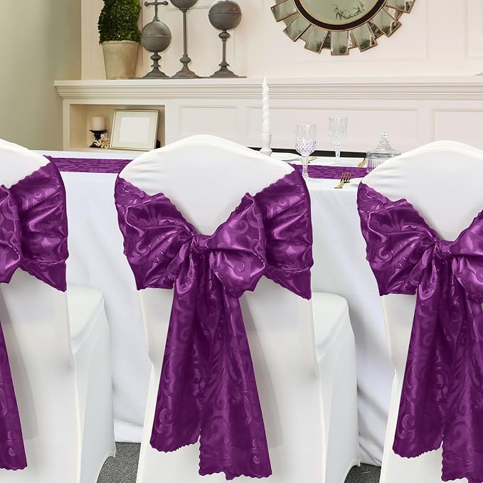 2 Pack Purple Damask Satin Table Runner 12 x 108 Inch | Bright Smooth Damask - Image 5