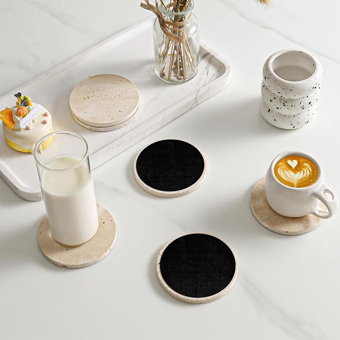 Italian Travertine Coasters Set of 6, Farmhouse Rustic Neutral Style Marble - Image 6