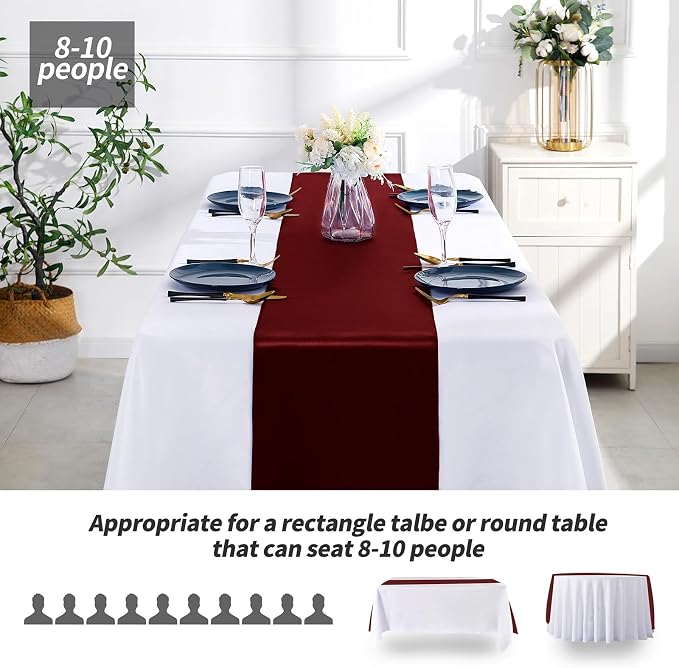 SiinvdaBZX 24 Pcs Burgundy Satin Table Runner 12 x 108 inches Long | Bright - Image 3