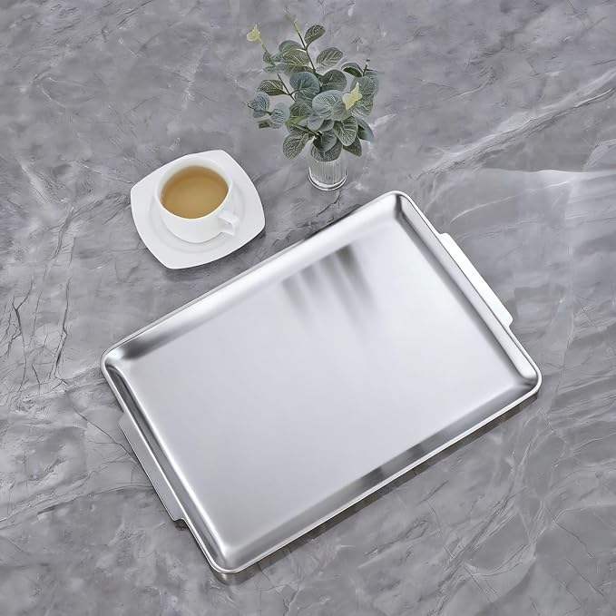 16.3" x 11" Large Serving Platters, Stainless Steel Heavy-Duty Large Serving - Image 2