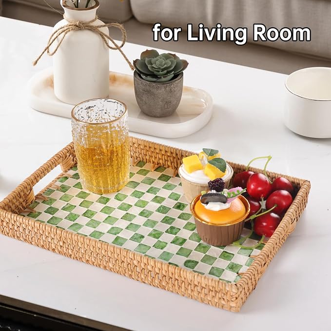 Rectangle Rattan Tray with Mother of Pearl Inlay, Rattan Serving Tray with - Image 5