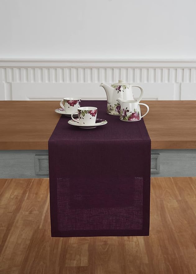Solino Home 100% Pure Linen Table Runner Burgundy, Athena 14 x 156 in Long | - Image 2