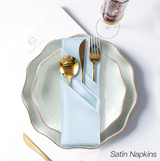 P Pothuiny 12 Pcs Light Blue Satin Napkins 17 x 17 in, Satin Cloth Napkins | - Image 5