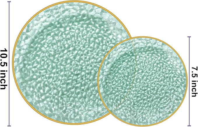 Rubtlamp 60 Green Plastic Plates, Hammered Clear and Gold Disposable Plates - Image 2