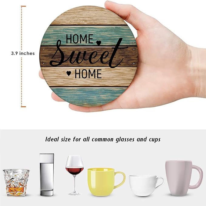 Coasters for Drinks, Ceramic Stone, Wooden | Planks Wood Paint Absorbent Round - Image 5