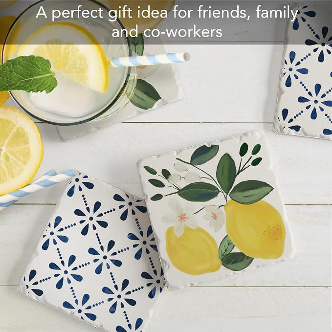 Thirstystone Sorrento Lemons 4 Pack Assorted Tumbled Tile Stone Coasters | 4" - Image 5