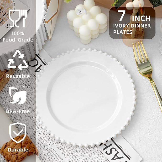 72 Pcs Party Plates Dessert Plate, 7 Inch White Plastic Plate Disposable | - Image 2