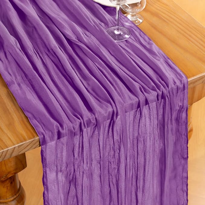 DeZerlor Dark Purple Cheesecloth Table Runners 4 Pack Fall Runners | 120Inch - Image 2