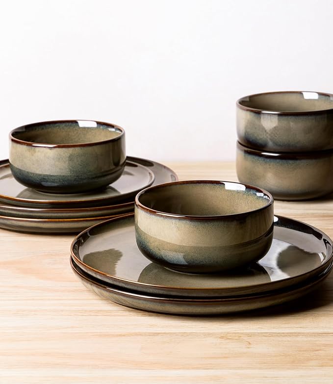 Ceramic Dinnerware Set for 8, 24-Piece Plates and Bowls Set | Handmade Reactive - Image 4