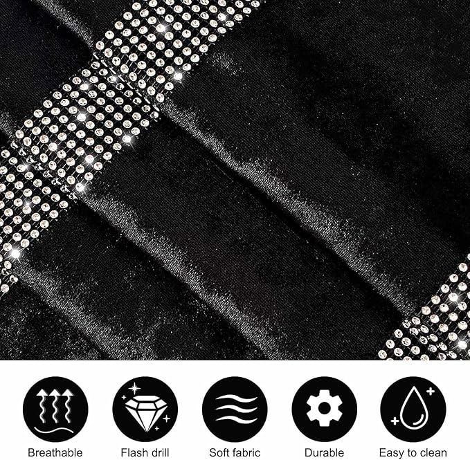 Elegant Bling Rhinestone Black Table Runner, Ombre Velvet, Double-Layer - Image 3