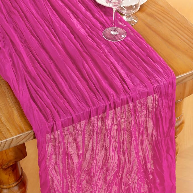 DeZerlor Hot Pink Cheesecloth Table Runner 1 Pack Summer Boho Runner | - Image 2