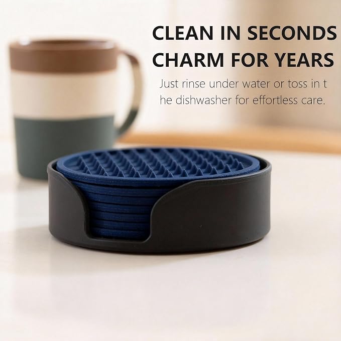6 Pack Drink Coasters with Holder, Silicone Cup Mat - Image 2