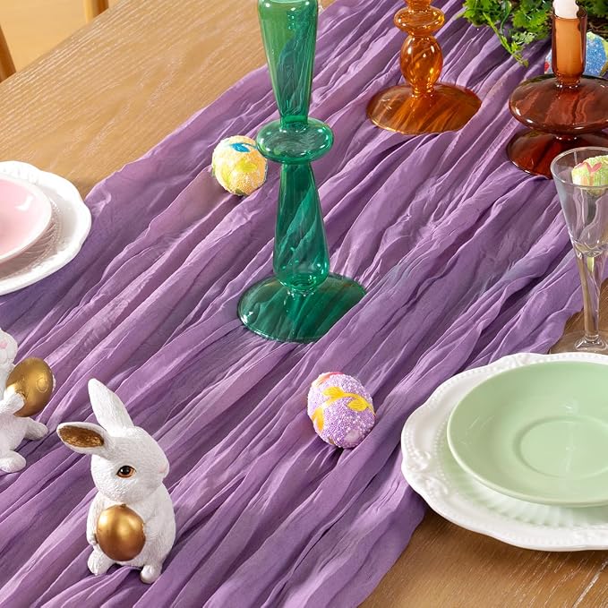 DeZerlor Purple Cheesecloth Table Runners 4 Pack Summer Boho Runners | - Image 2