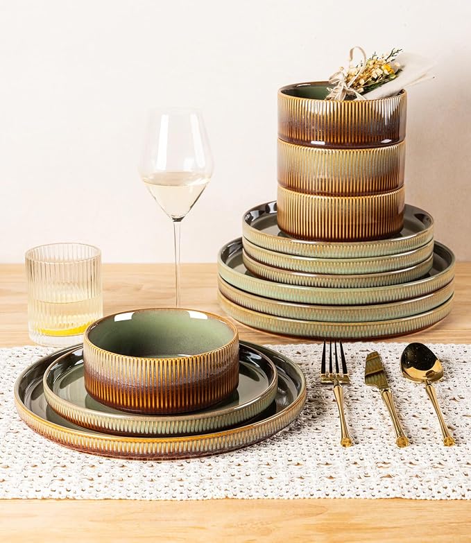 Ceramic Dinnerware Set for 8, 24-Piece Plates and Bowls Set | Lightweight - Image 7