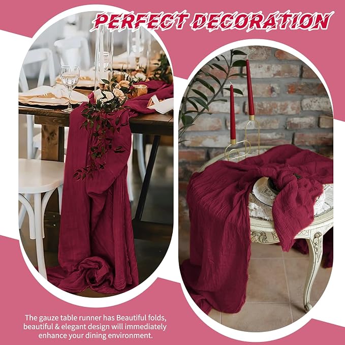 10 Pack Burgundy Cheesecloth Table Runner 17x108 Inch Boho Gauze Cheese Cloth - Image 6
