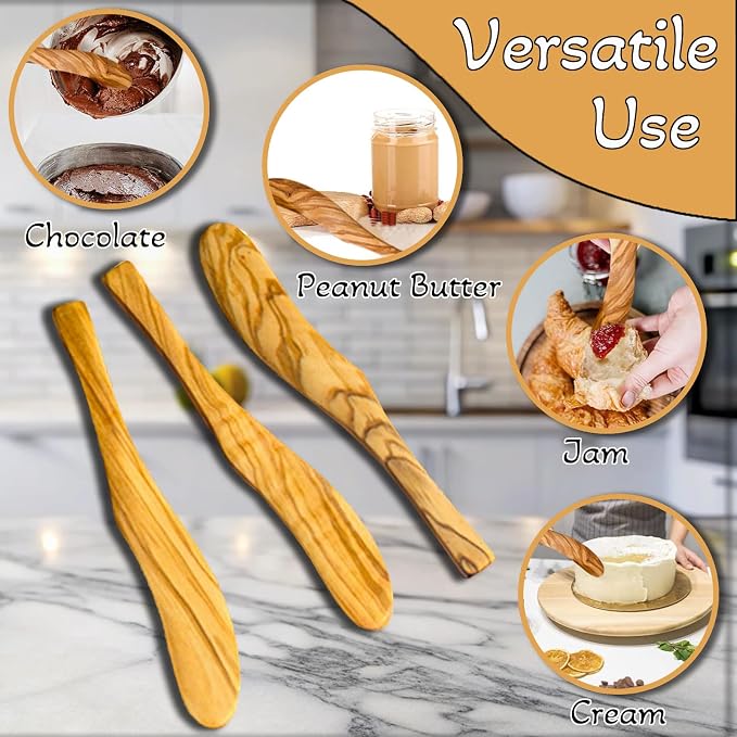 Olive Wood Butter Spreader, 6.8 Inch Handmade Butter Knife Set of 6 | Olive - Image 3
