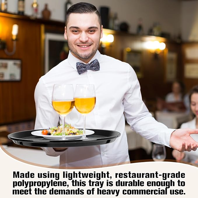 Zopeal 6 Pieces Black Round Restaurant Serving Tray, Plastic Non Slip Surface - Image 6