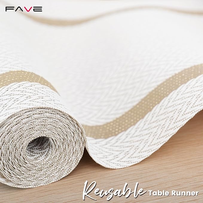 FAVE Woven Vinyl Table Runner White Table Runner Woven - Image 9