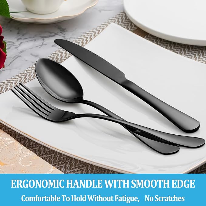 40 Pcs Black Silverware Set, Stainless Steel Flatware Set Service - Image 5