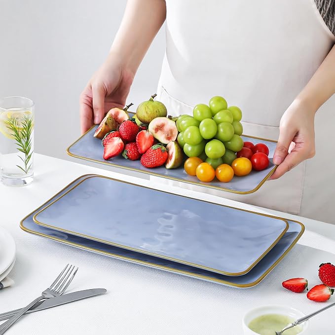 Ceramic Rectangle Serving Platter: 15.6/14.1/12.6 Inch Large Serving Dishes - Image 4