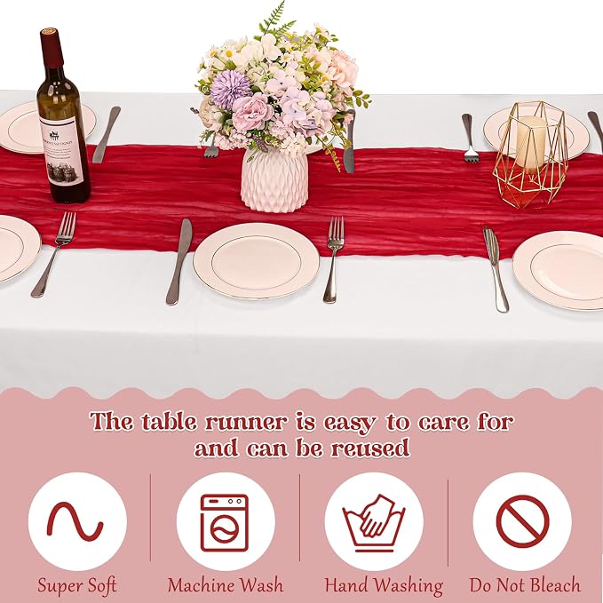 10 Pack Red Cheesecloth Table Runner 6FT Boho Gauze Fabric Table Runner Vintage - Image 4