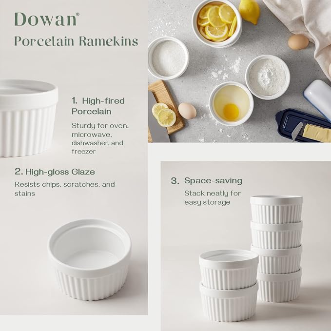 DOWAN Ramekins 12 oz Oven Safe, Creme Brulee Ramekin Souffle Dishes - Image 5