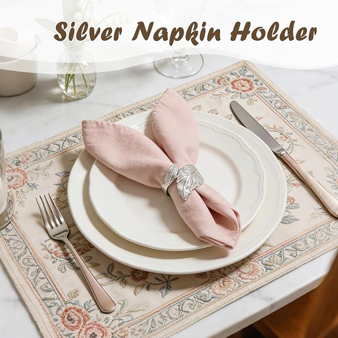 Napkin Rings Set of 40 Silver Napkin Holder Buckles | Leaf Shaped Napkin Ring - Image 2