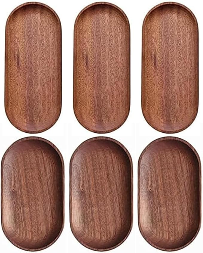 6 Pack Solid Wood Serving Platters and Trays of Natural Wood - Image 5
